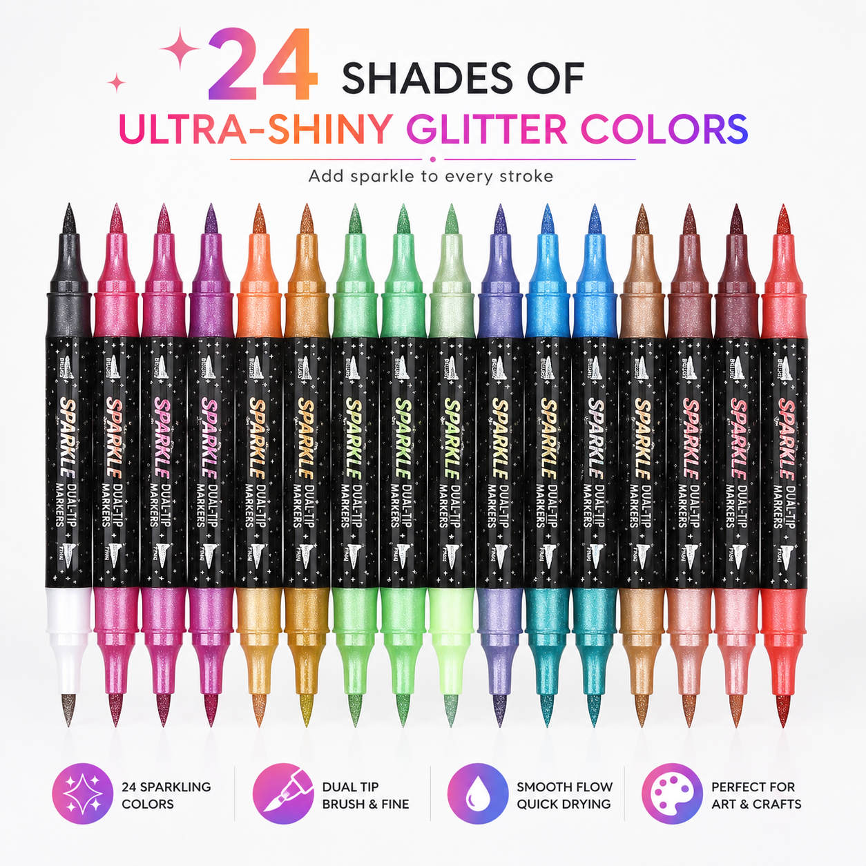 Starlit Brush Marker— 24 Glitter Colours
