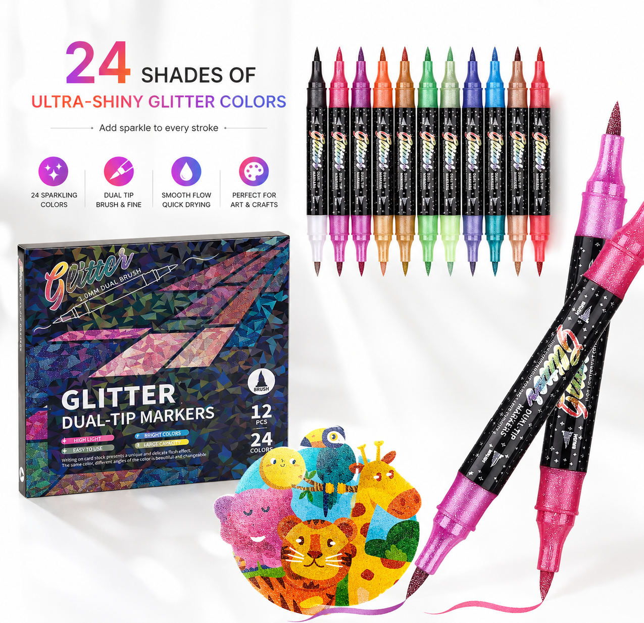 Starlit Brush Marker— 24 Glitter Colours