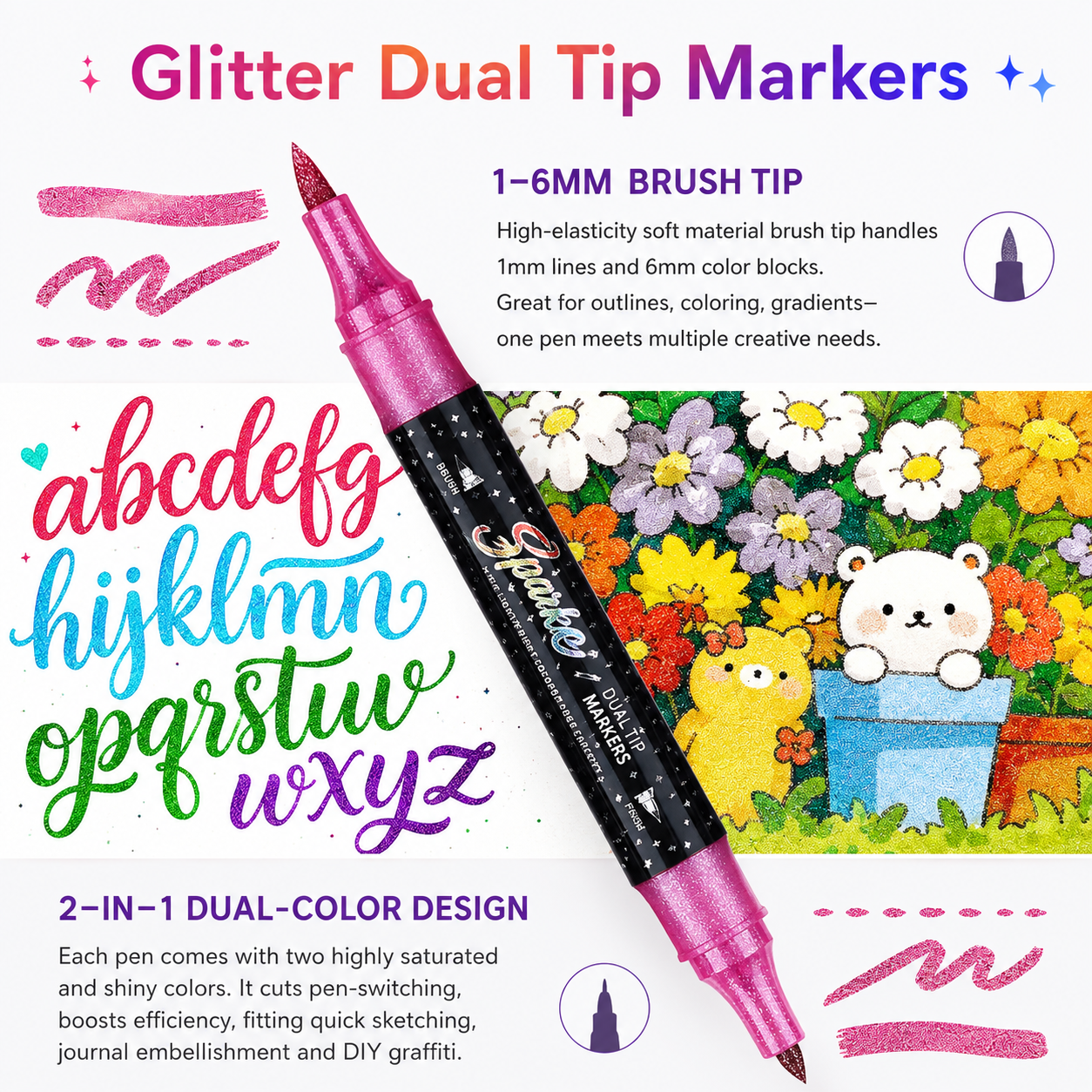 Starlit Brush Marker— 24 Glitter Colours