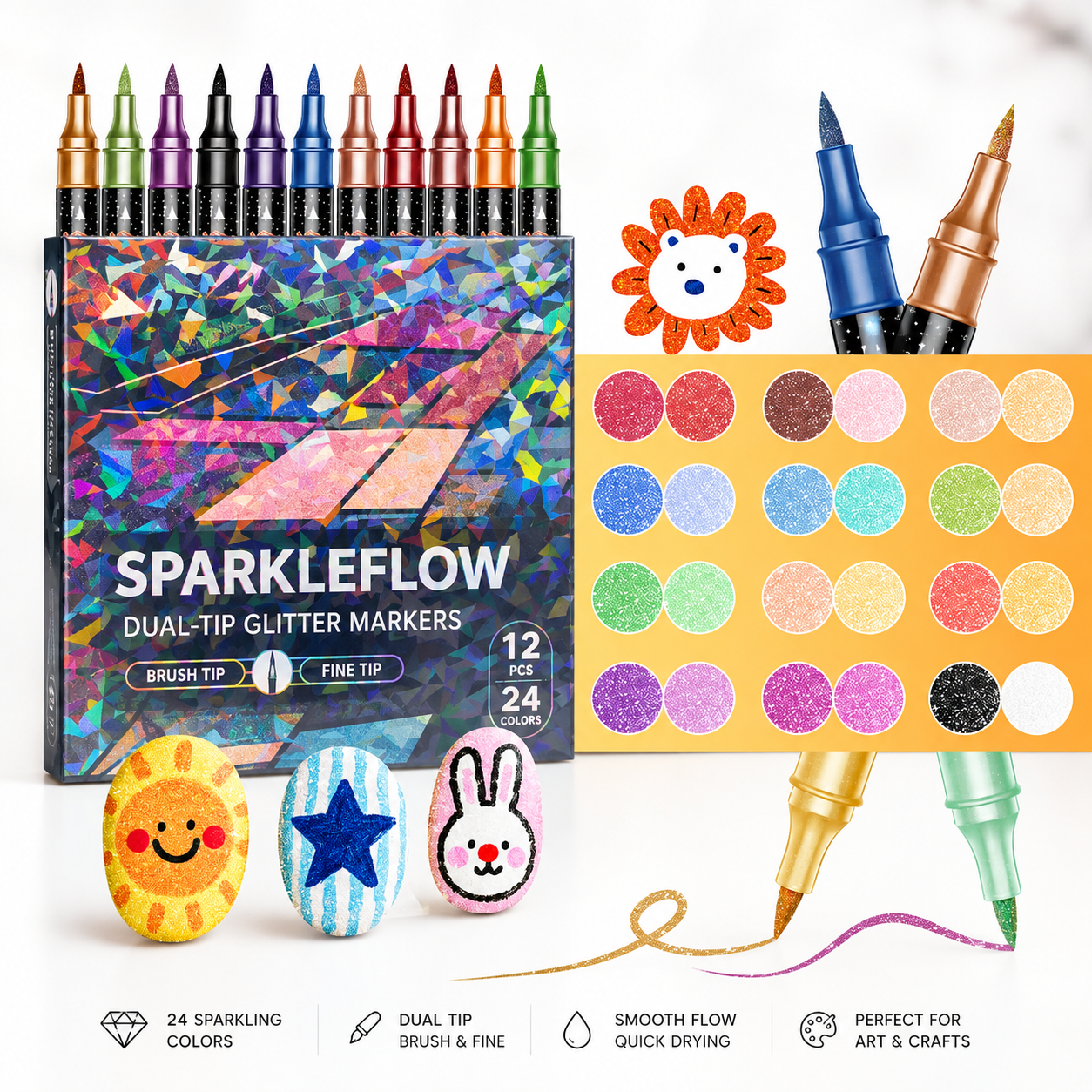 Starlit Brush Marker— 24 Glitter Colours