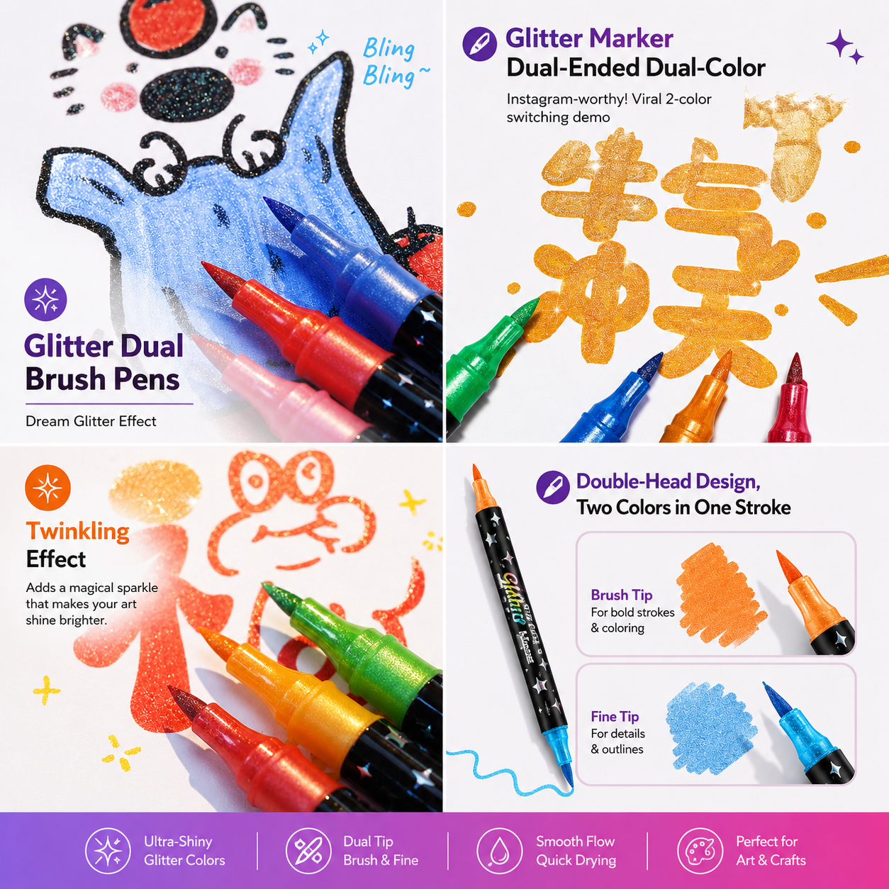 Starlit Brush Marker— 24 Glitter Colours